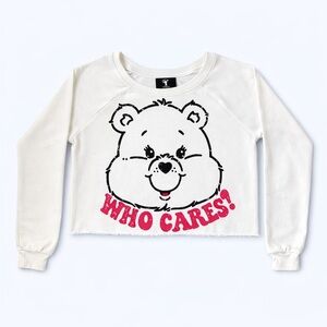 Care Bears Cropped Fleece Sweatshirt Womens Small Graphic Pullover “Who Cares?”